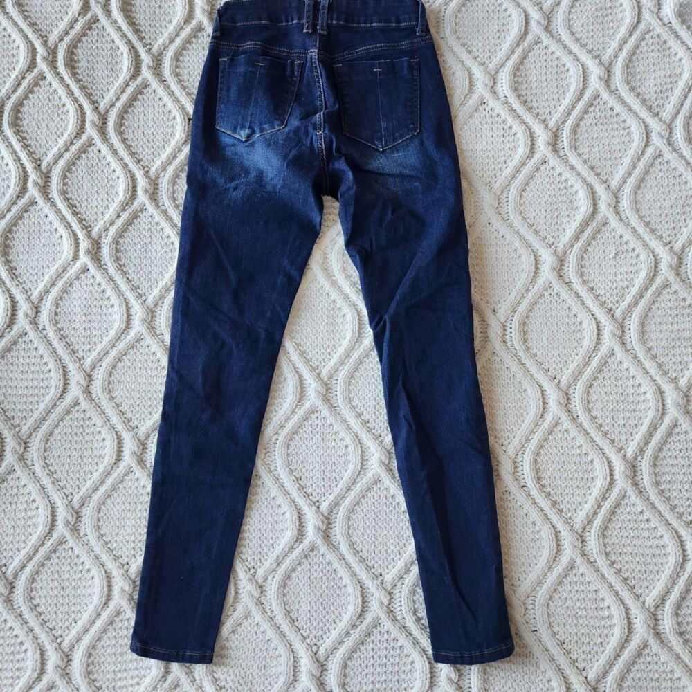 Dark Wash Wax Distressed Skinny Jeans Size 1/25 - Picture 3 of 4